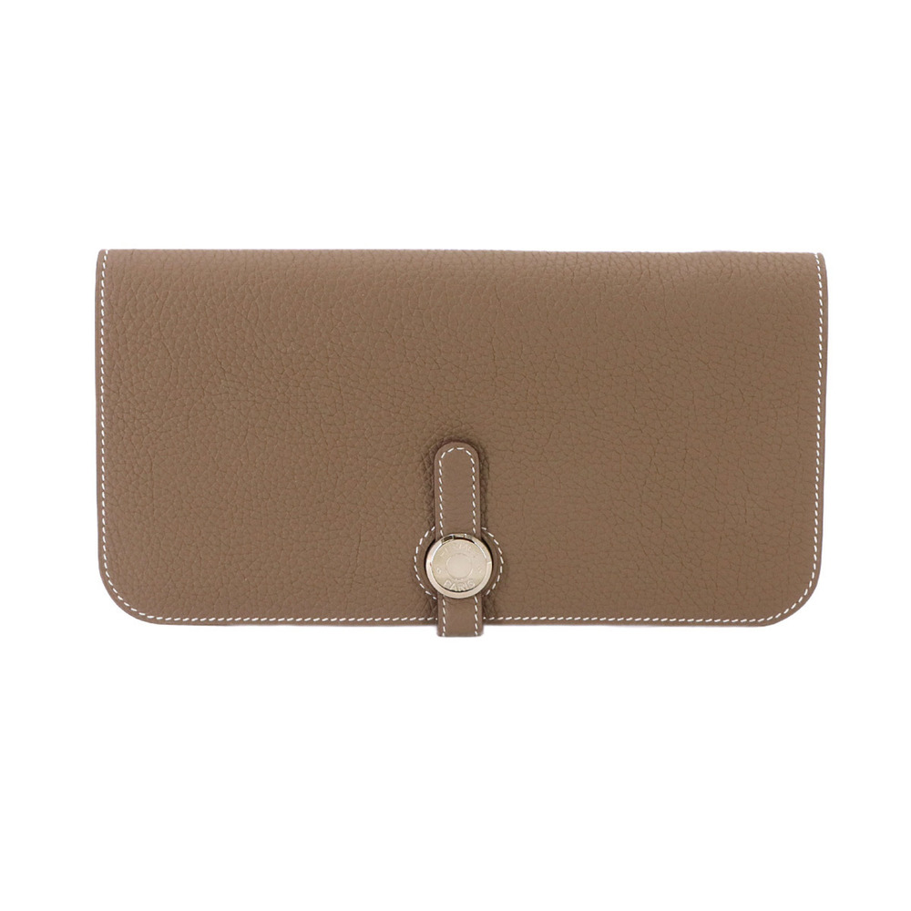 Hermes Dogon Long Bi-fold Wallet, Togo Leather, Etoupe, Y Stamp, Silver Hardware